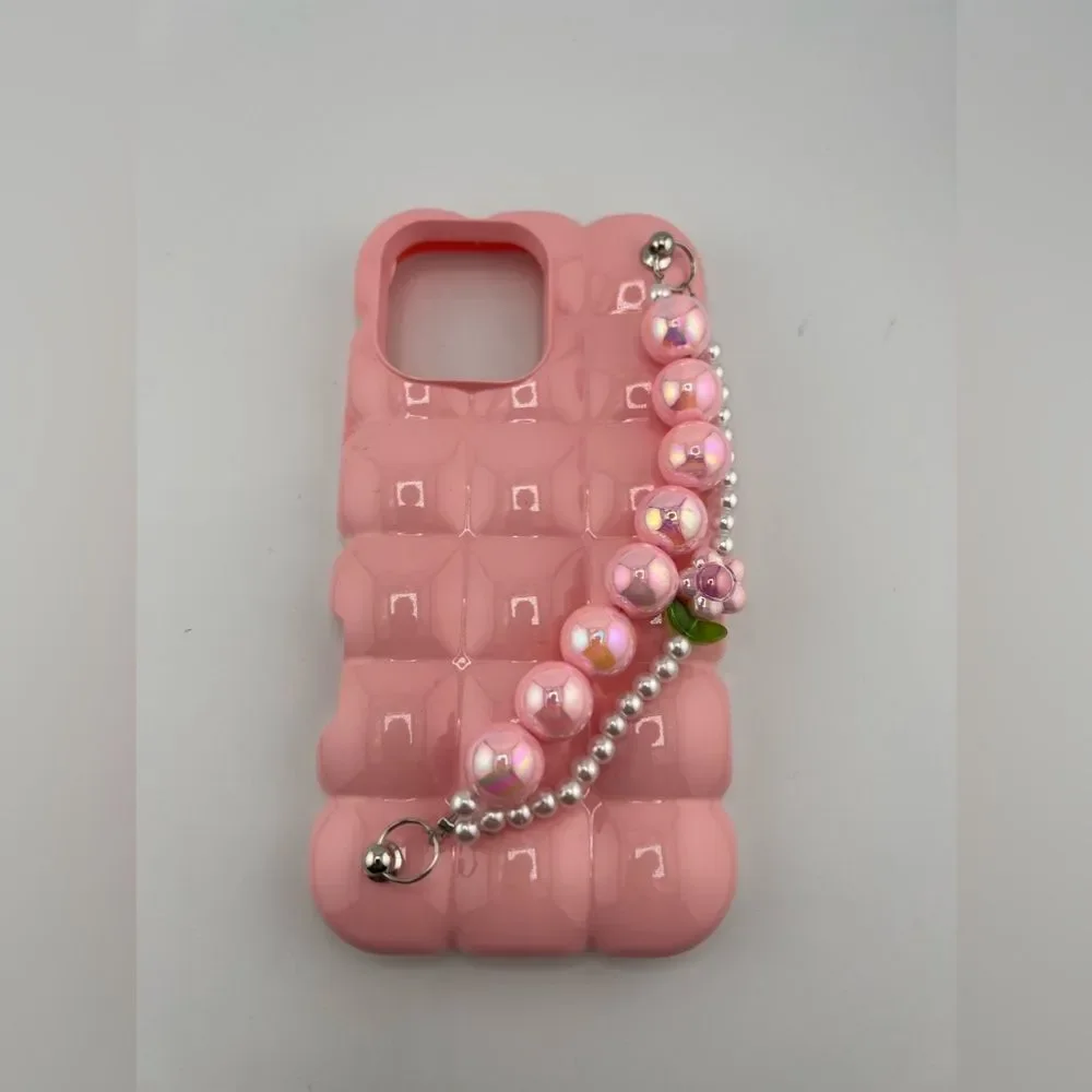 Luxury Pearl Bracelet Chain 3D Ice Lattice Case For iPhone